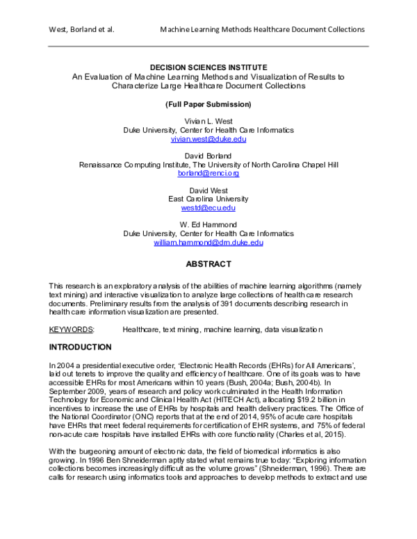 (PDF) An Evaluation of Machine Learning Methods and Visualization of ...
