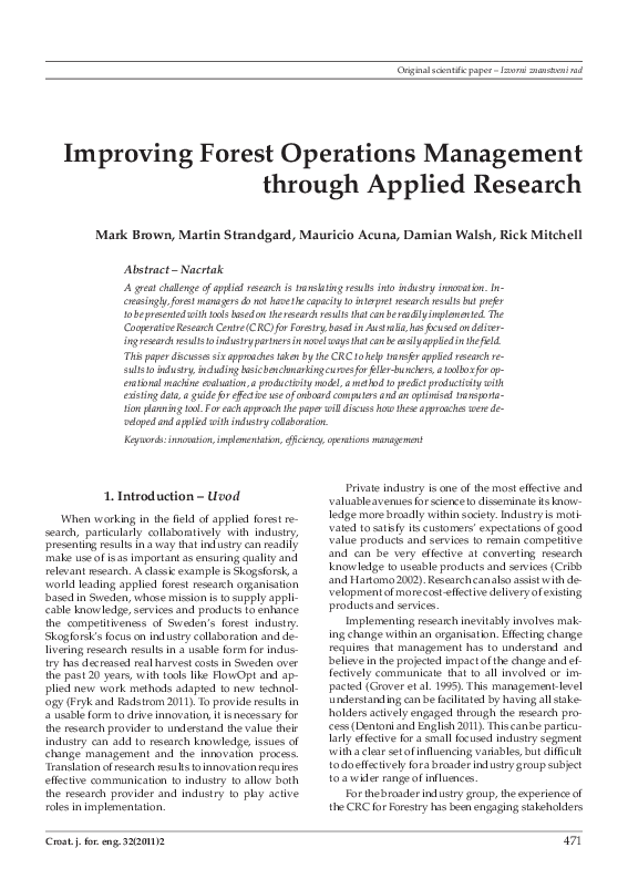(PDF) Improving forest operations management through applied research