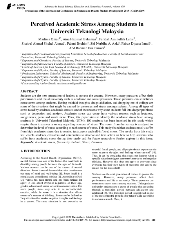 (PDF) Perceived Academic Stress Among Students in Universiti Teknologi ...