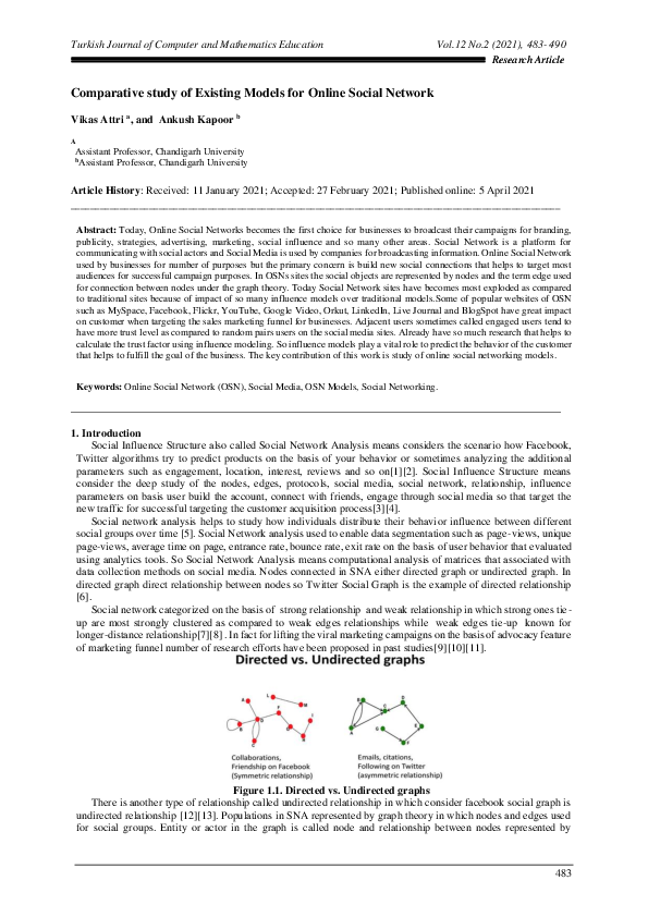 (PDF) Comparative study of Existing Models for Online Social Network