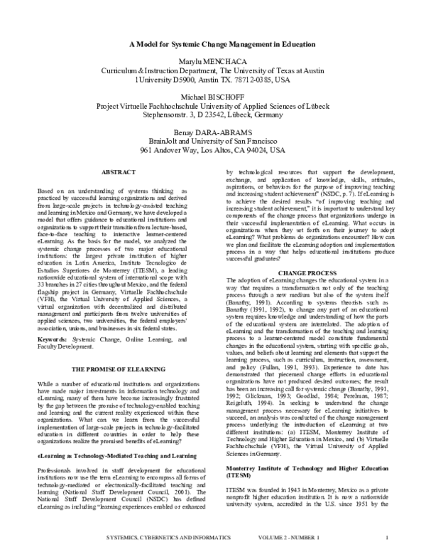 (PDF) A Model for Systemic Change Management in Education