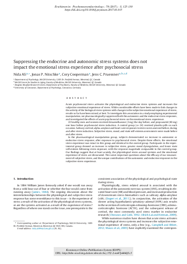 (PDF) Suppressing the endocrine and autonomic stress systems does not ...