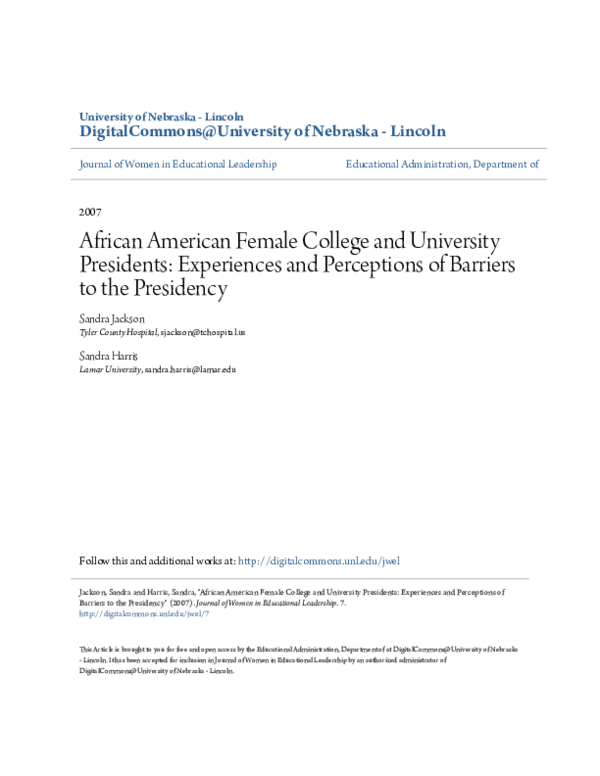 (PDF) African American Female College and University Presidents ...