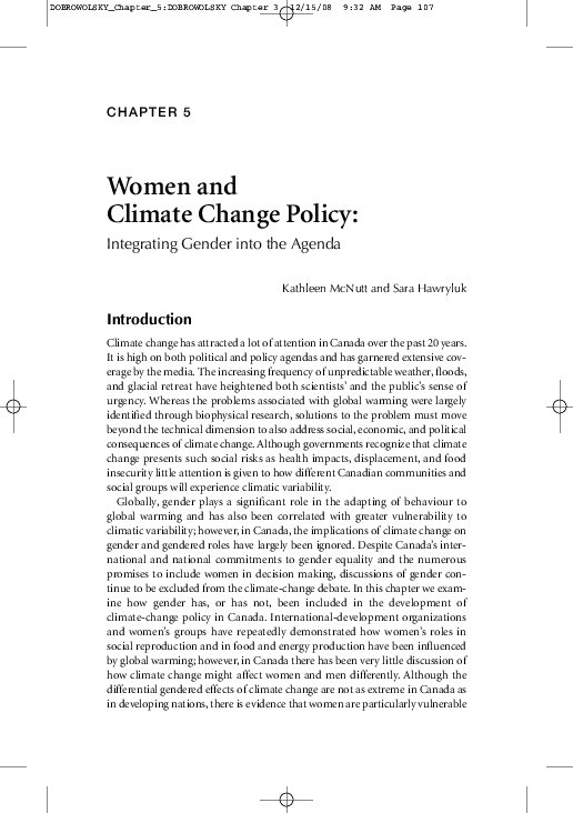 (PDF) Women and Climate Change Policy: Integrating Gender into the Agenda