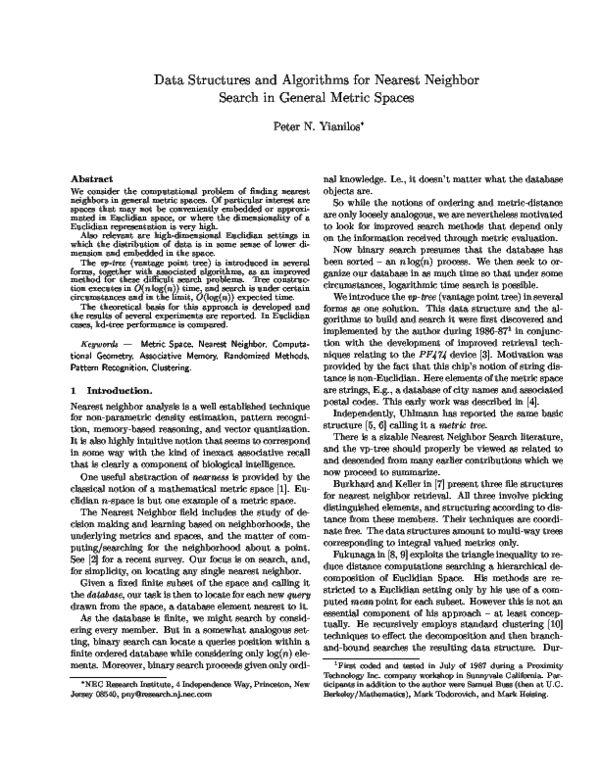 (PDF) Data Structures and Algorithms for Nearest Neighbor Search in ...