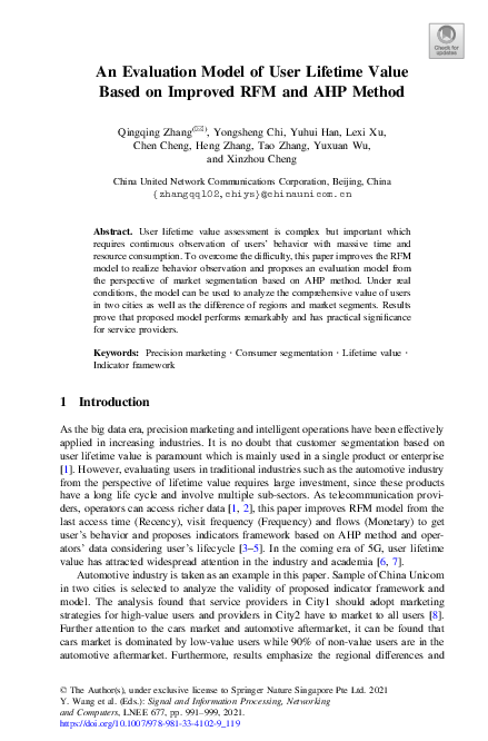 (PDF) An Evaluation Model of User Lifetime Value Based on Improved RFM ...