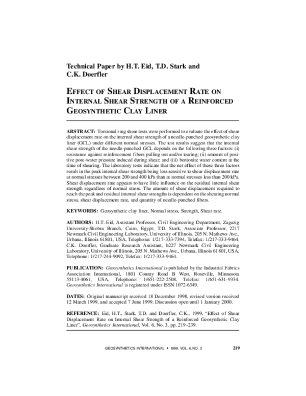 (PDF) Effect of Shear Displacement Rate on Internal Shear Strength of a ...