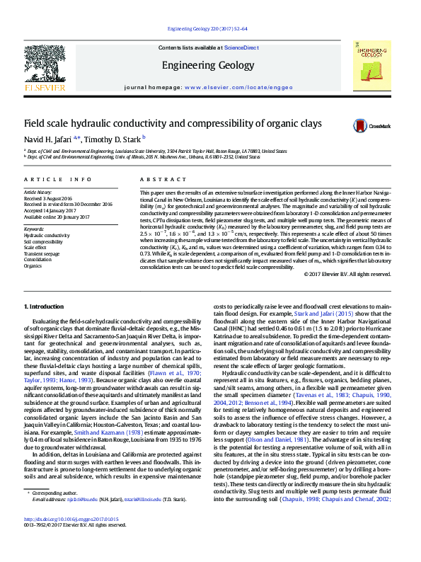 (PDF) Field scale hydraulic conductivity and compressibility of organic ...