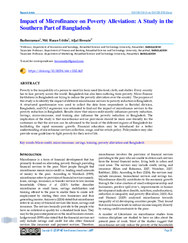 (PDF) Impact of Microfinance on Poverty Alleviation: A Study in the ...
