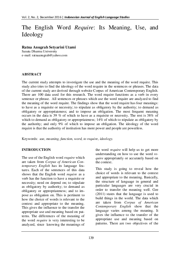 (PDF) The English Word Require: Its Meaning, Use, and Ideology