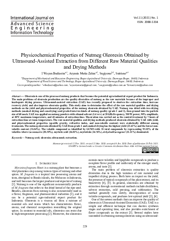(PDF) Physicochemical Properties of Nutmeg Oleoresin Obtained by