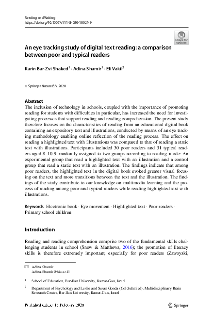 (PDF) An eye tracking study of digital text reading: a comparison ...