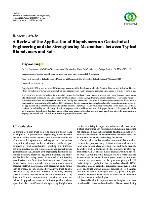 (PDF) A Review of the Application of Biopolymers on Geotechnical ...
