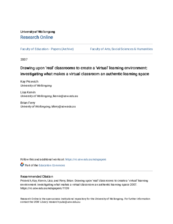 (PDF) Drawing upon ‘real’ classrooms to create a ‘virtual’ learning ...