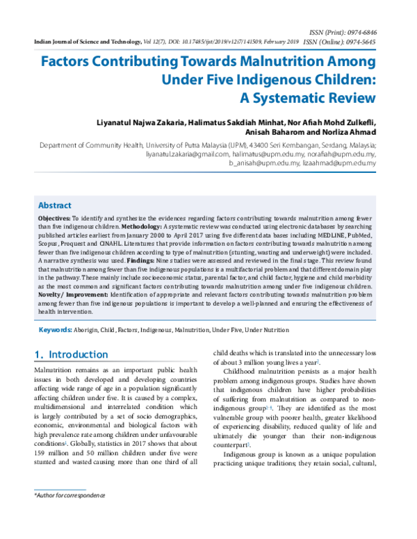 (PDF) Factors Contributing Towards Malnutrition Among Under Five ...