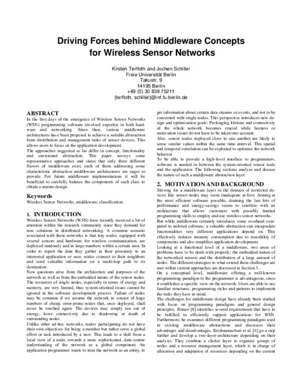 (PDF) Driving Forces behind Middleware Concepts for Wireless Sensor ...
