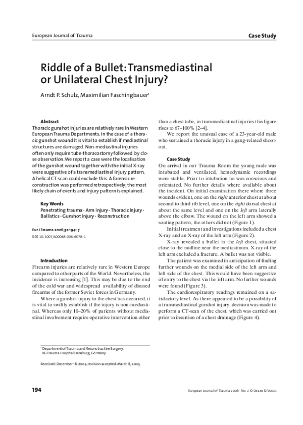 (PDF) Riddle of a Bullet: Transmediastinal or Unilateral Chest Injury?