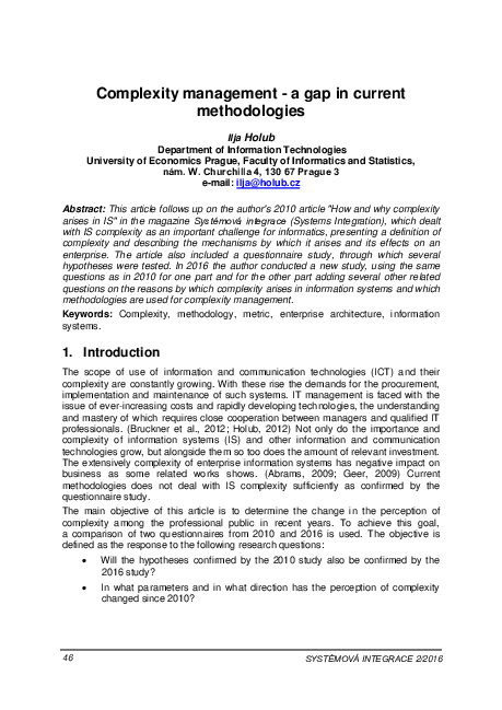 (PDF) Complexity management-a gap in current methodologies