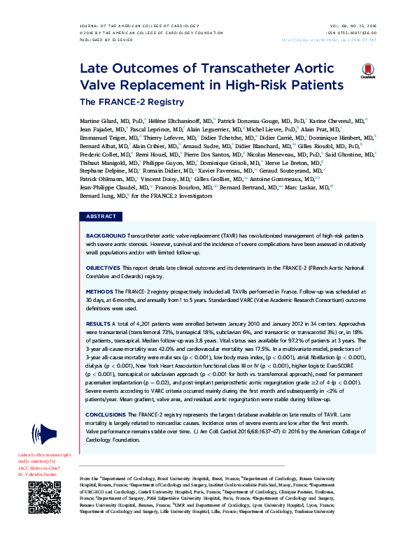(PDF) Late Outcomes of Transcatheter Aortic Valve Replacement in High ...