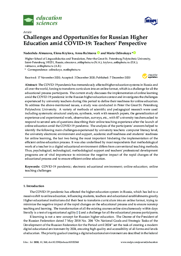 (PDF) Challenges and Opportunities for Russian Higher Education amid ...