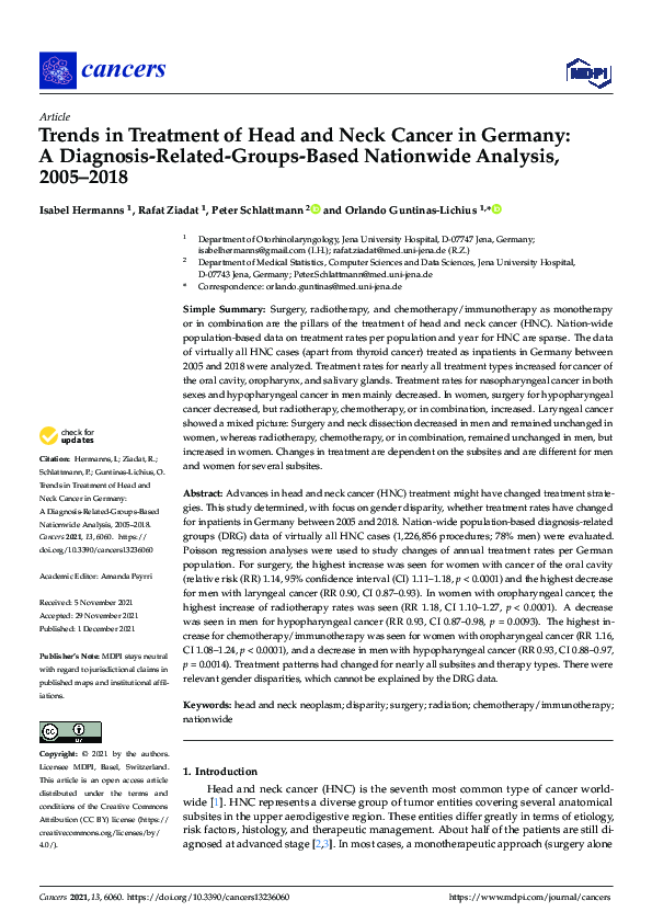 (PDF) Trends in Treatment of Head and Neck Cancer in Germany: A ...