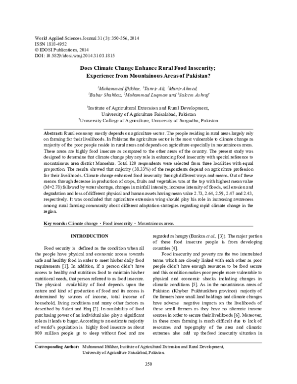 (PDF) Vulnerability to food insecurity in rural Punjab, Pakistan
