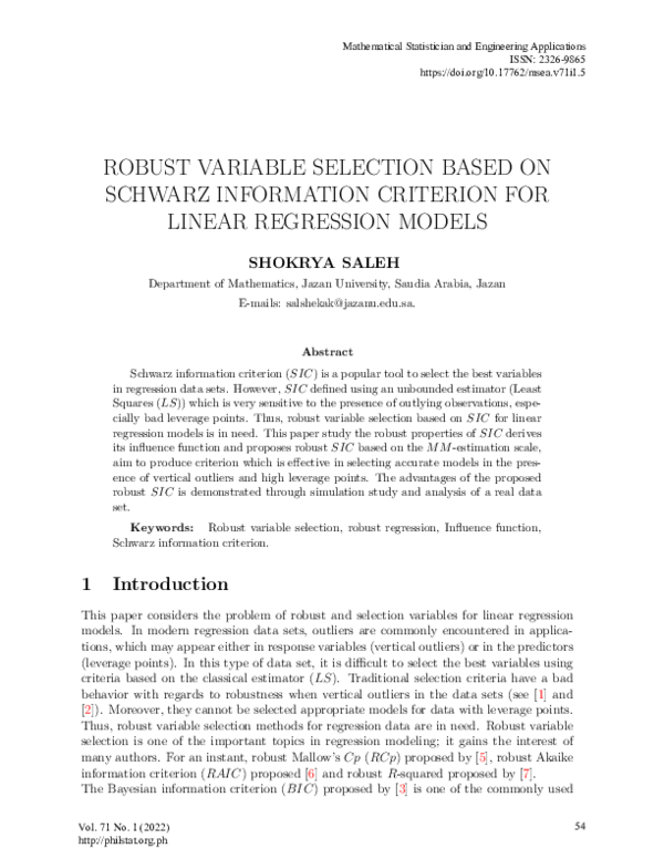 (PDF) Robust Variable Selection Based on Schwarz Information Criterion ...