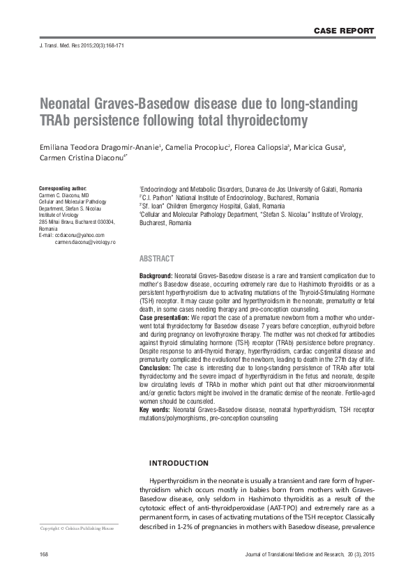 (PDF) Neonatal Graves-Basedow disease due to long-standing TRAb ...