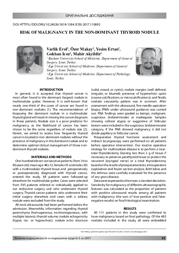(PDF) Risk of malignancy in the non-dominant thyroid nodule