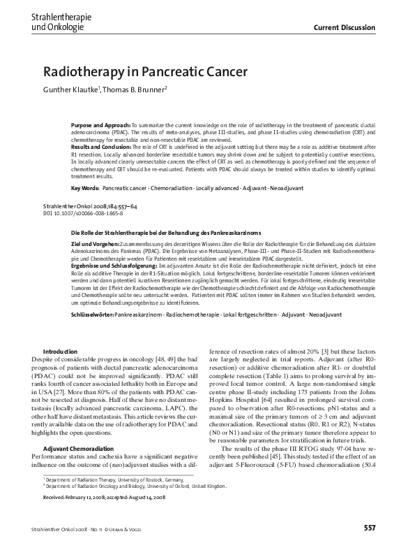 (PDF) Radiotherapy in Pancreatic Cancer