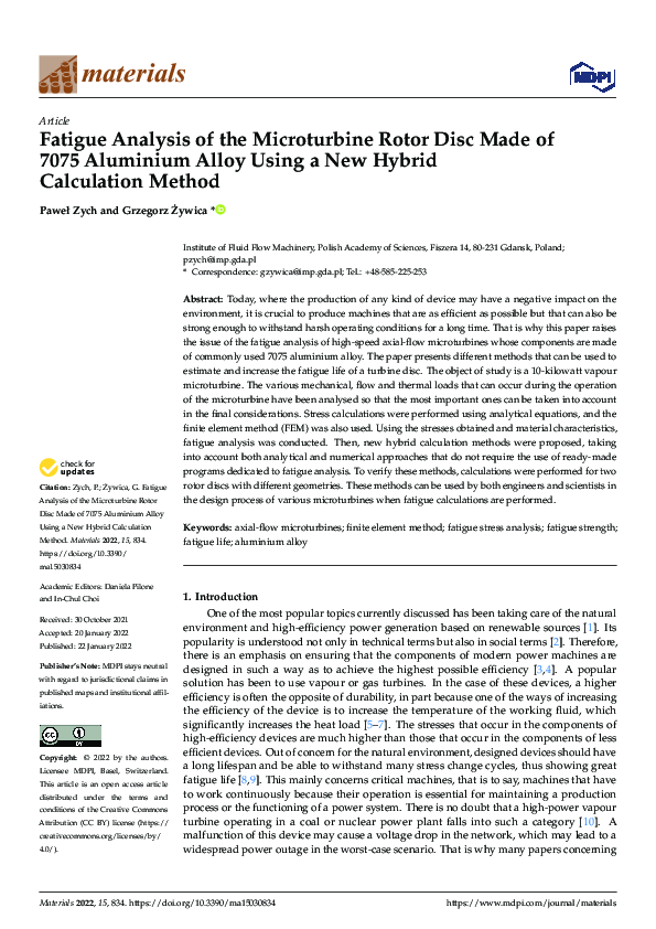 (PDF) Fatigue Analysis of the Microturbine Rotor Disc Made of 7075 ...