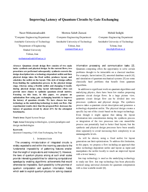 (PDF) Improving Latency of Quantum Circuits by Gate Exchanging