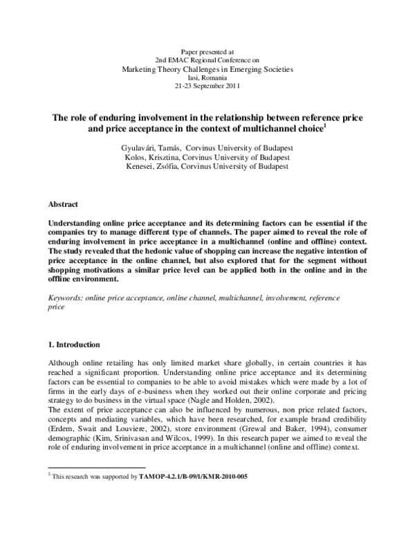 (PDF) The role of enduring involvement in the relationship between ...