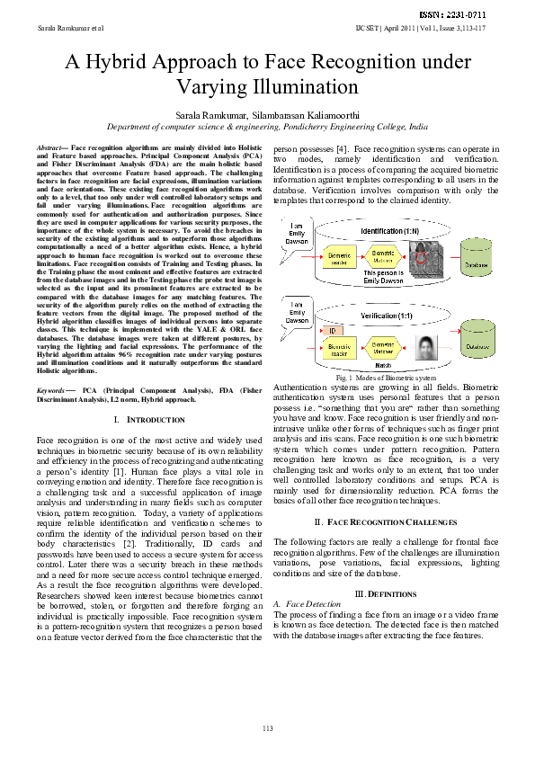 (PDF) A Hybrid Approach to Face Recognition under Varying Illumination