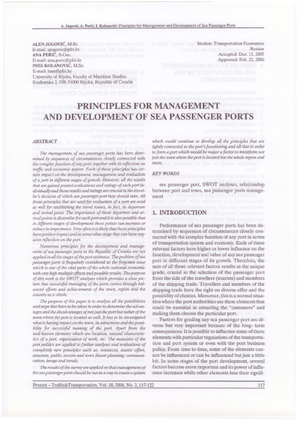 (PDF) Principles for management and development of sea passenger ports