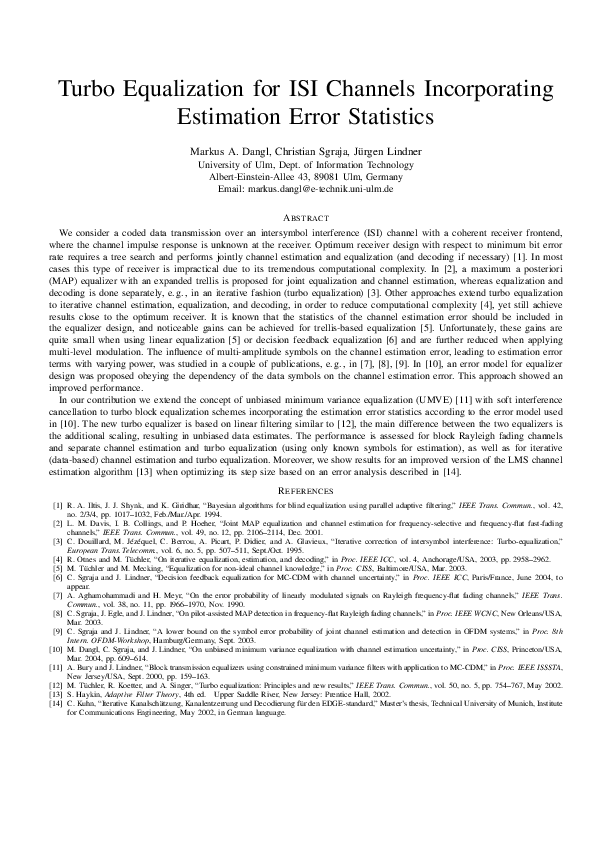 (PDF) Turbo Equalization for ISI Channels Incorporating Estimation ...