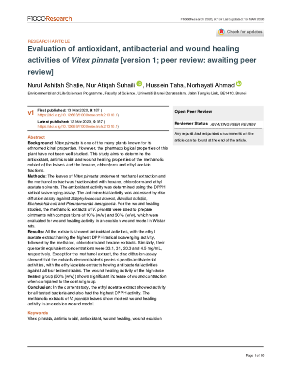 (PDF) Evaluation of antioxidant, antibacterial and wound healing ...