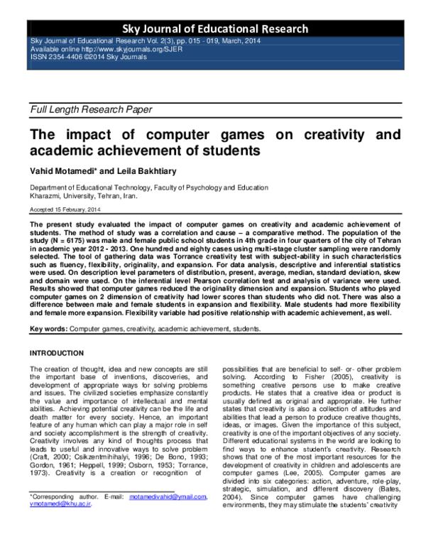 (PDF) The impact of computer games on creativity and academic ...
