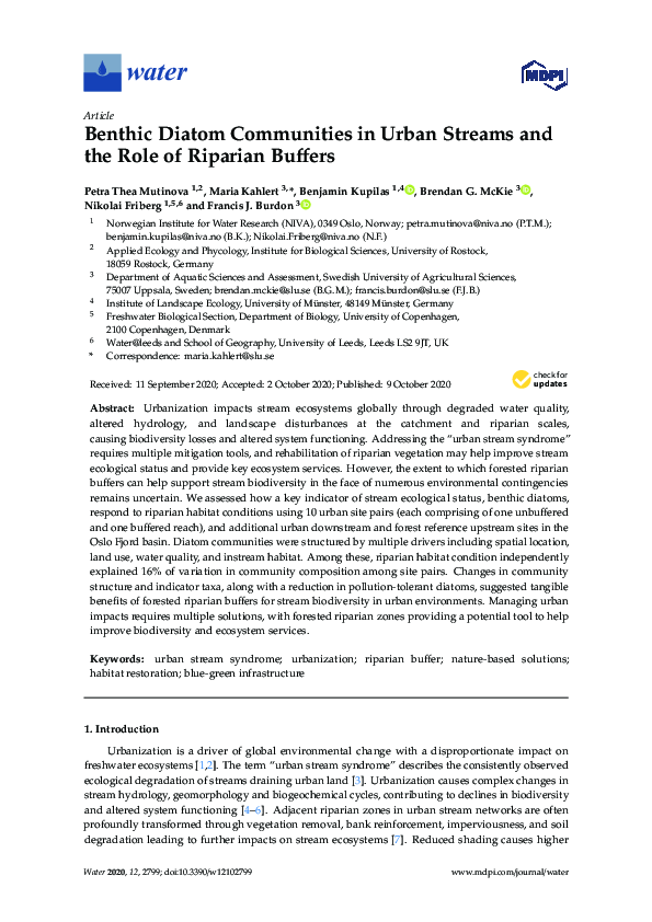 (PDF) Benthic Diatom Communities in Urban Streams and the Role of ...