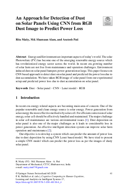 (PDF) An Approach for Detection of Dust on Solar Panels Using CNN from ...