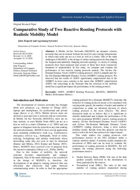 (PDF) Comparative Study of Two Reactive Routing Protocols with ...