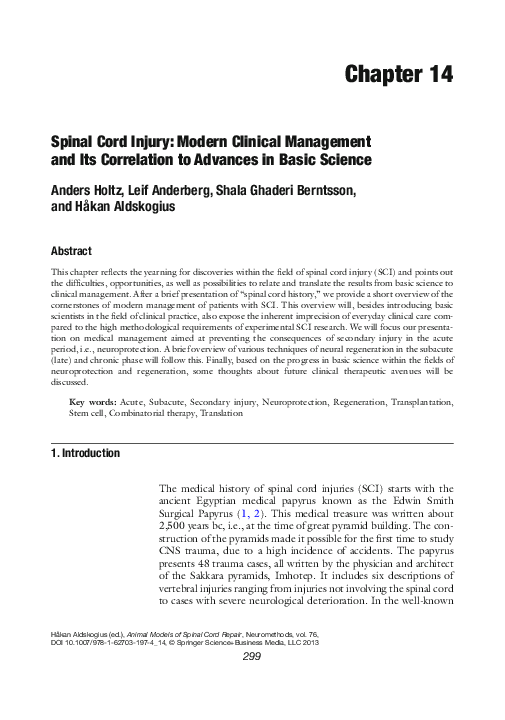 (PDF) Spinal Cord Injury: Modern Clinical Management and Its ...