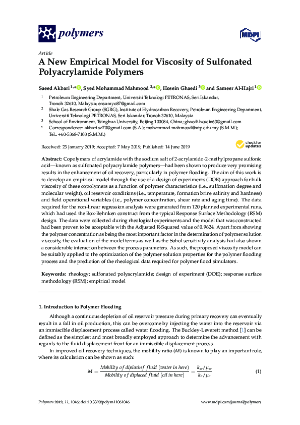 (PDF) A New Empirical Model for Viscosity of Sulfonated Polyacrylamide ...
