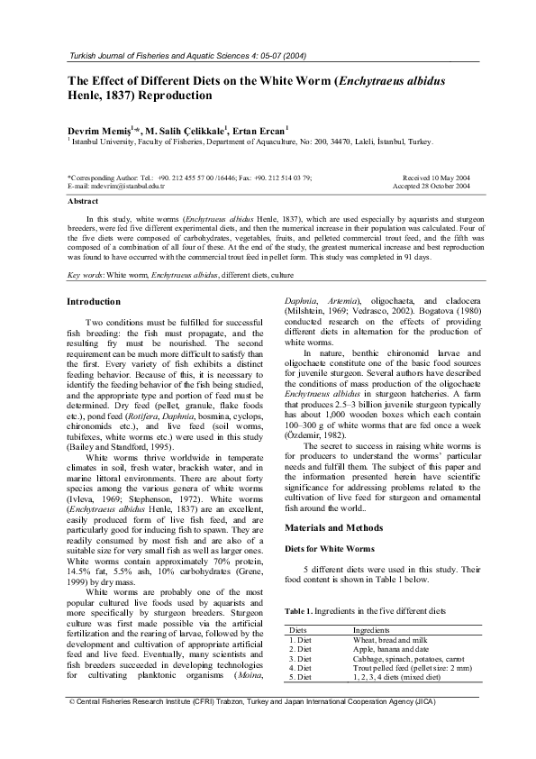 (PDF) The Effect of Different Diets on the White Worm (Enchytraeus ...