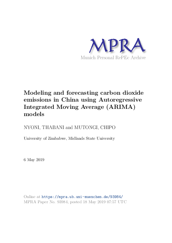 (PDF) Modeling and forecasting carbon dioxide emissions in China using ...