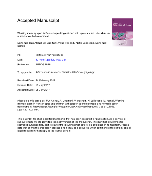 (PDF) Working memory span in Persian-speaking children with speech ...