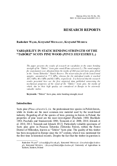(PDF) Variability in static bending strength of the "Tabórz” Scots pine ...