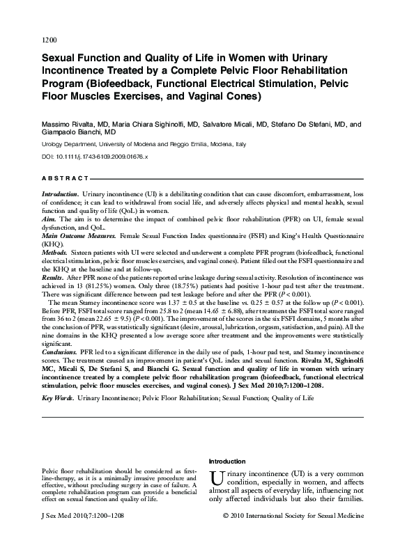 (PDF) Sexual Function and Quality of Life in Women with Urinary ...