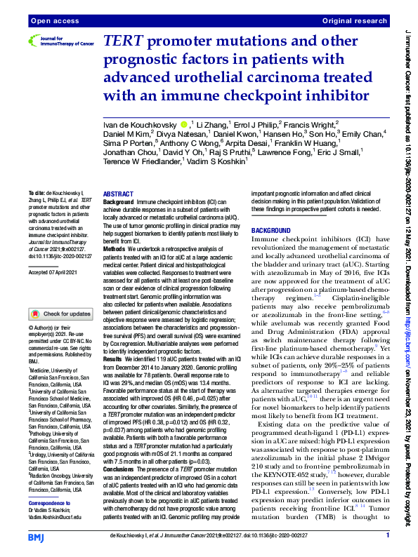(PDF) TERT promoter mutations and other prognostic factors in patients ...