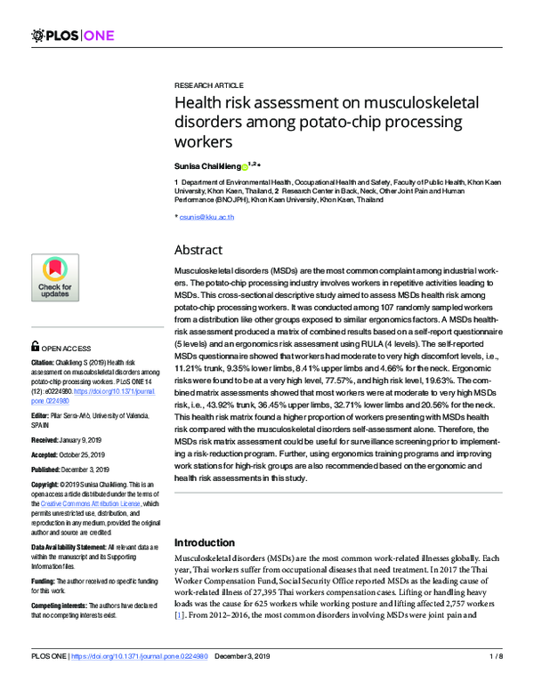 (PDF) Health risk assessment on musculoskeletal disorders among potato ...